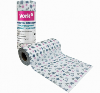 Салфетки для уборки в рулоне 25*30см вискоза Йорк 50шт/рул