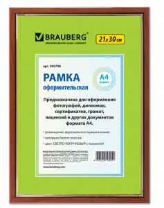 Рамка 21х30 см, пластик, багет 15 мм, BRAUBERG "HIT", стекло