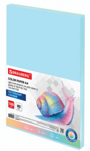 Бумага цветная BRAUBERG А4 80 г/м2 100 л. пастель голубая для офисной техники