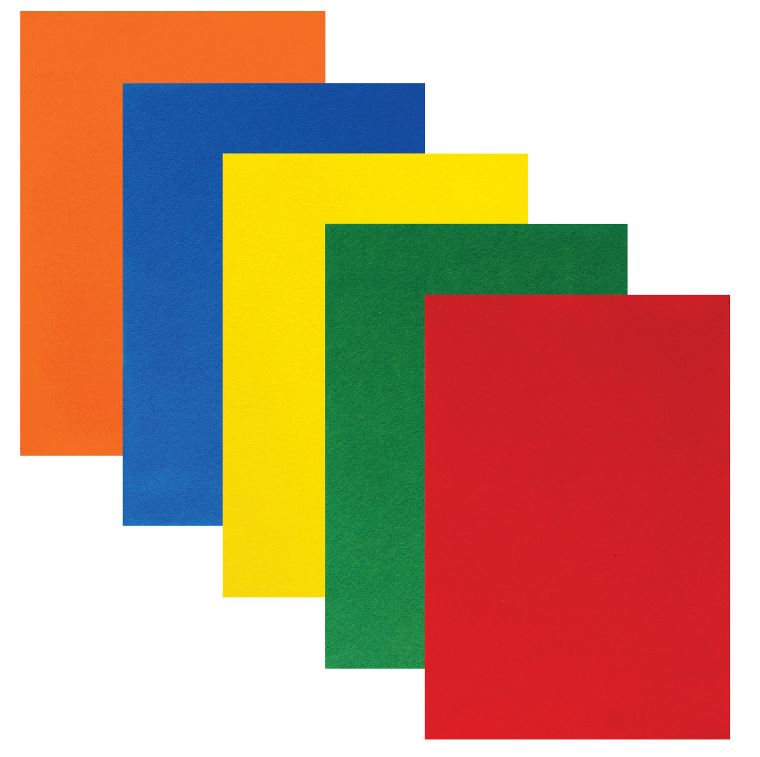 Фетр цветной мягкий А4 2мм 5л 5цв плотность 170 г/м2