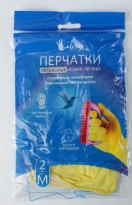 Перчатки латексные хозяйственные желтые с х/б напылением M