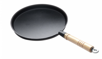 Сковорода блинная чугунная 220/15 с деревянной ручкой