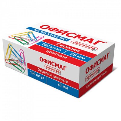 Скрепки 50мм ОФИСМАГ цветные 50 штук