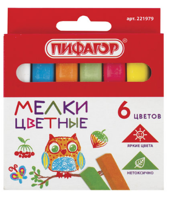 Мел цветной , набор 6 шт., квадратный