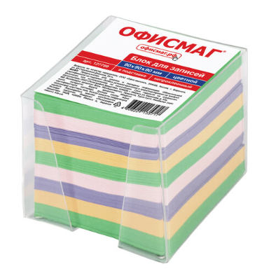 Блок для записи 9*9*9см цветной в подставке прозрачной