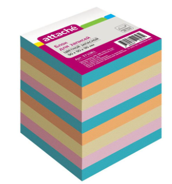 Блок для записей Attache 90x90x90 мм разноцветный (плотность 80 г/кв.м)