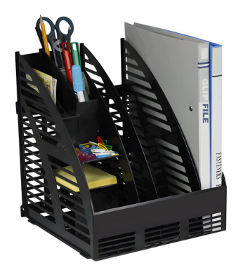 Лоток вертикальный для бумаг (240х240х300 мм), 3 отделения, сборный, с органайзером