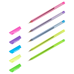 Ручка шариковая синяя масляная 0,7 мм СТАММ неоновый микс