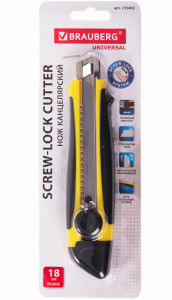 Нож канцелярский 18 мм BRAUBERG "Universal"роликовый фиксатор резиновые вставки