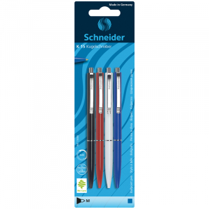 Набор автоматических шариковых ручек Schneider "K15" 4шт. синие 1,0 мм корпус ассорти