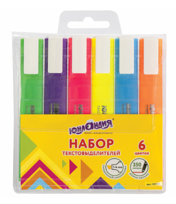 Текстовыделитель набор 6 цветов ЮНЛАНДИЯ линия 1-4 мм
