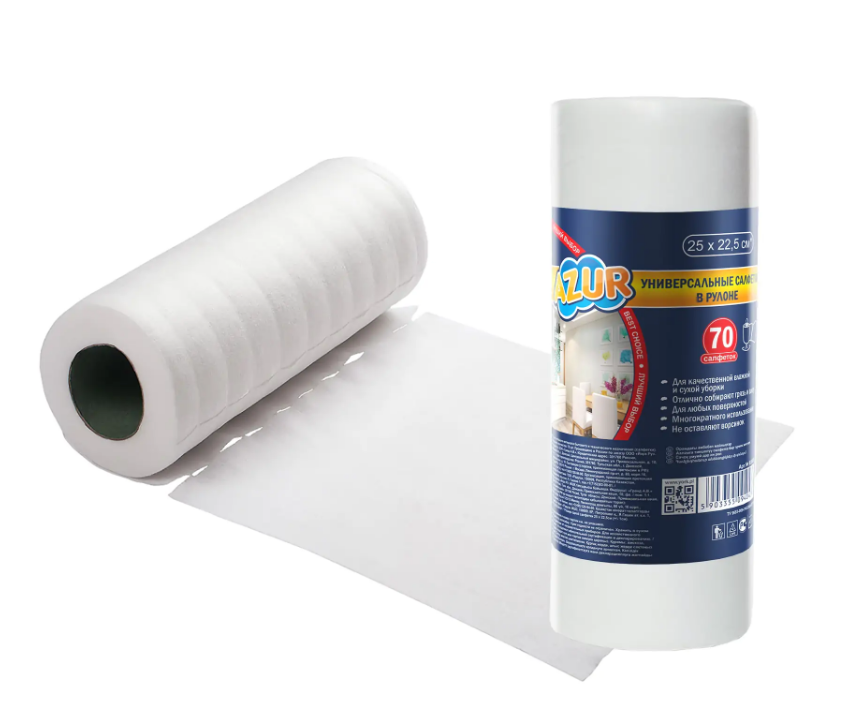 Салфетки для уборки в рулоне 22,5х25 вискоза 70 шт Азур