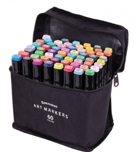 Маркеры для скетчинга двусторонние, НАБОР 60 шт., текстильный чехол