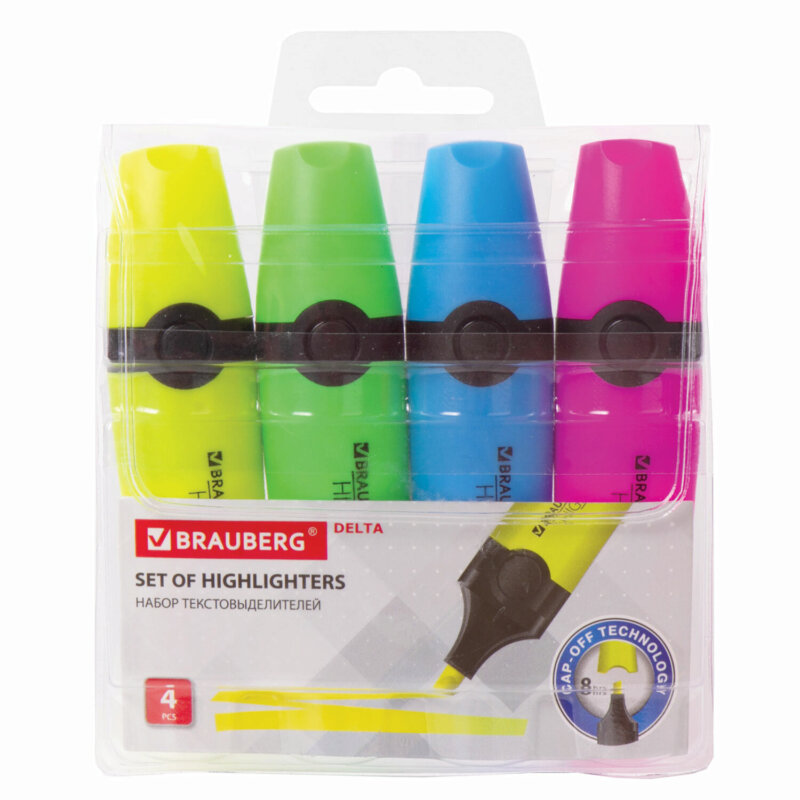 Набор текстовыделителей BRAUBERG 4 шт АССОРТИ линия 1-5 мм