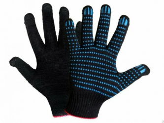 Перчатки х/б с ПВХ 5 нитка черные точка