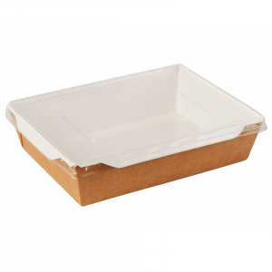 Ланч-бокс картонный с прозрачной крышкой крафт 600мл 140*165*50 мм