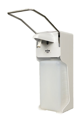 Диспенсер локтевой для мыла и дезинфицирующих средств НАЛИВНОЙ, 1 л, с еврофлаконом, HOR