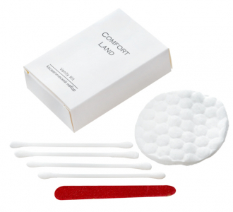 Косметический набор в картоне с черной (4 ватных палочки, 2 ватных диска,пилочка) Comfort Land 1/500