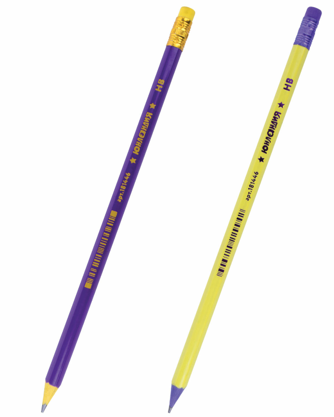 Карандаш чернографитный ЮНЛАНДИЯ НВ пластиковый корпус ассорти, с ластиком