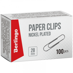 Скрепки 28мм Berlingo 100шт. никелированные карт. упаковка