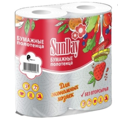 Полотенце бумажное SunDay 2 рулона 2слоя