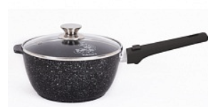 Ковш антипригарный литой 2,2л съемная ручка стеклянная крышка Темный мрамор ТМ KUKMARA