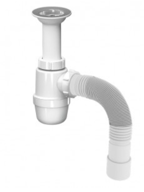 Сифон для кухни 1 1/2" х 40, малый с удлиненной горловиной, гибкая труба 40х40/50