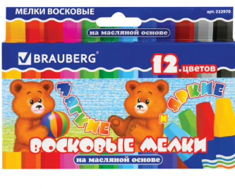 Мелки Восковые утолщенные ПИФАГОР, 12 цветов