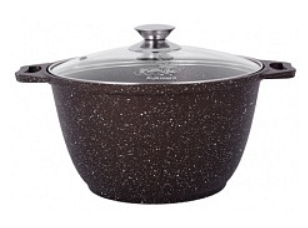 Кастрюля литая 4л стеклянная крышка Кофейный мрамор индукция