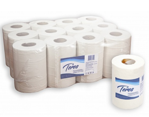 Полотенце бумажное рулонное ТЕРЕС Комфорт 120м 1сл. внутренняя вытяжка 1/12