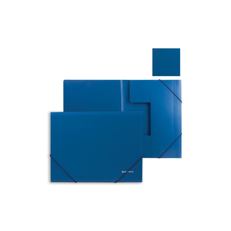 Папка на резинках BRAUBERG, стандарт, синяя, до 300 листов, 0,5 мм