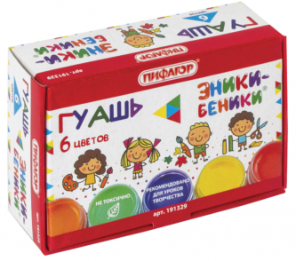 Гуашь 6 цветов по 10мл, без кисти, картонная упаковка