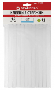 Стержни клеевые  диаметр 11 мм, длина 200 мм, белые, комплект 12 штук