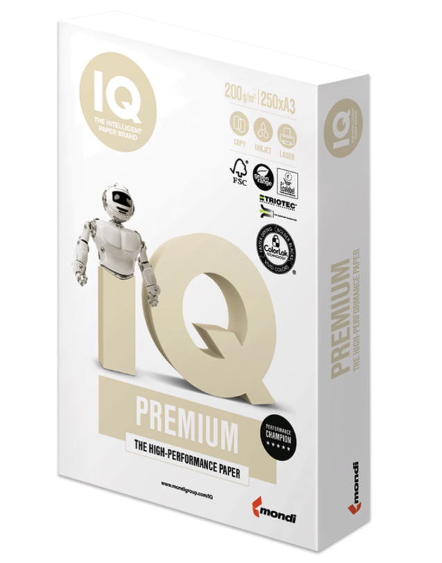 Бумага IQ PREMIUM БОЛЬШОЙ ФОРМАТ (297х420 мм), А3, 200 г/м2, 250 л