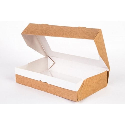 Ланч бокс самосборный 1000 мл с окном крафт картон 1/450