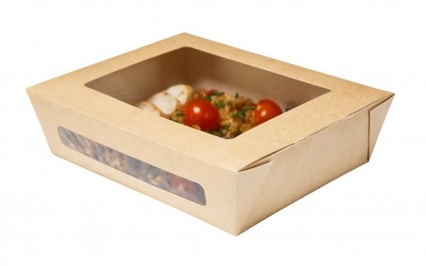 Ланч бокс с крышкой 2 окна 600 мл крафт картон 1/50/400