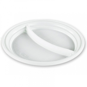 Тарелка одноразовая белая двухсекционная д205 1/100