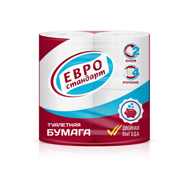 Бумага туалетная Евро стандарт 4рулона 2слоя 1/12