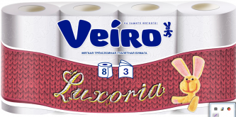 Бумага туалетная Виеро 8рулона 3слоя белая 1/6