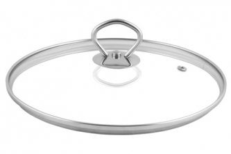 Крышка стеклянная 28см металлический ободок и металлическая кнопка  TM Appetite