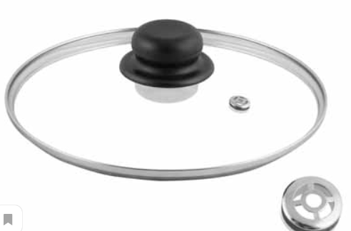 Крышка стеклянная 20см металлический ободок и пластиковая кнопка